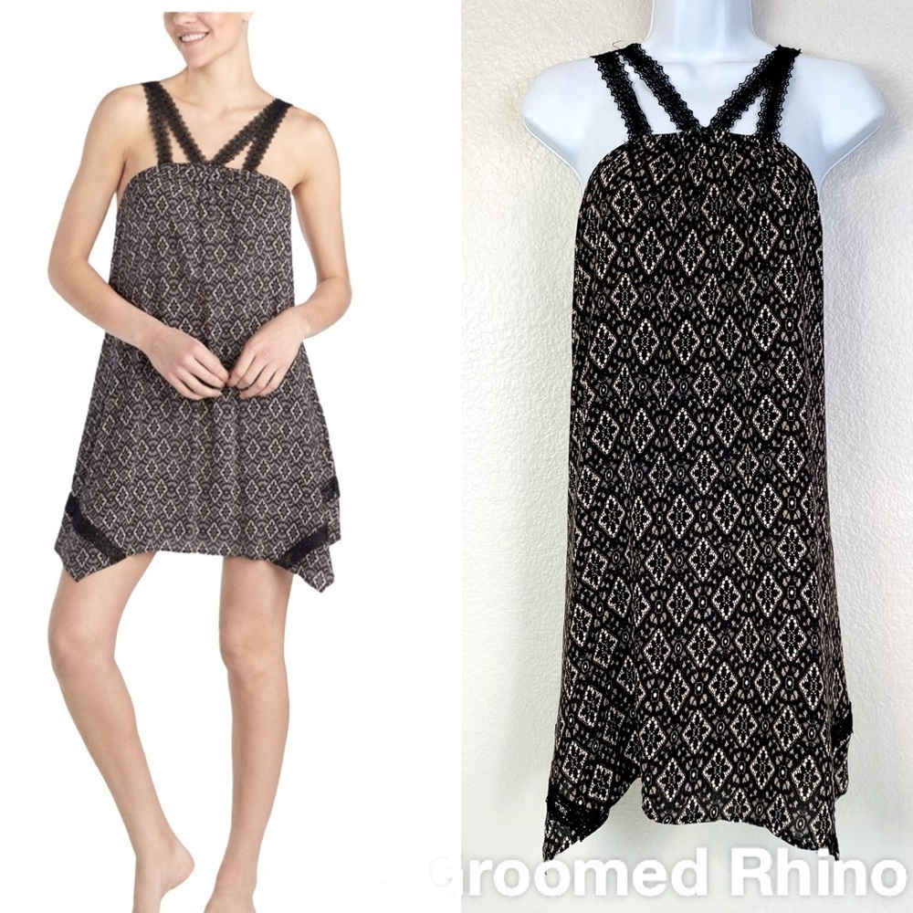 Betsey Johnson Raven Black Diamond Boho Babe Lacey Chemise Size M
